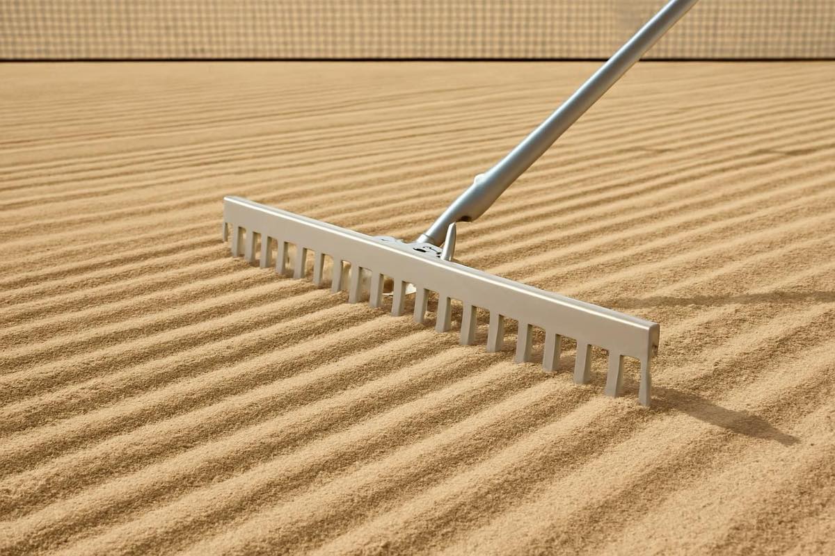 Nivelamento da areia da quadra de beach tennis com rastelão de alumínio