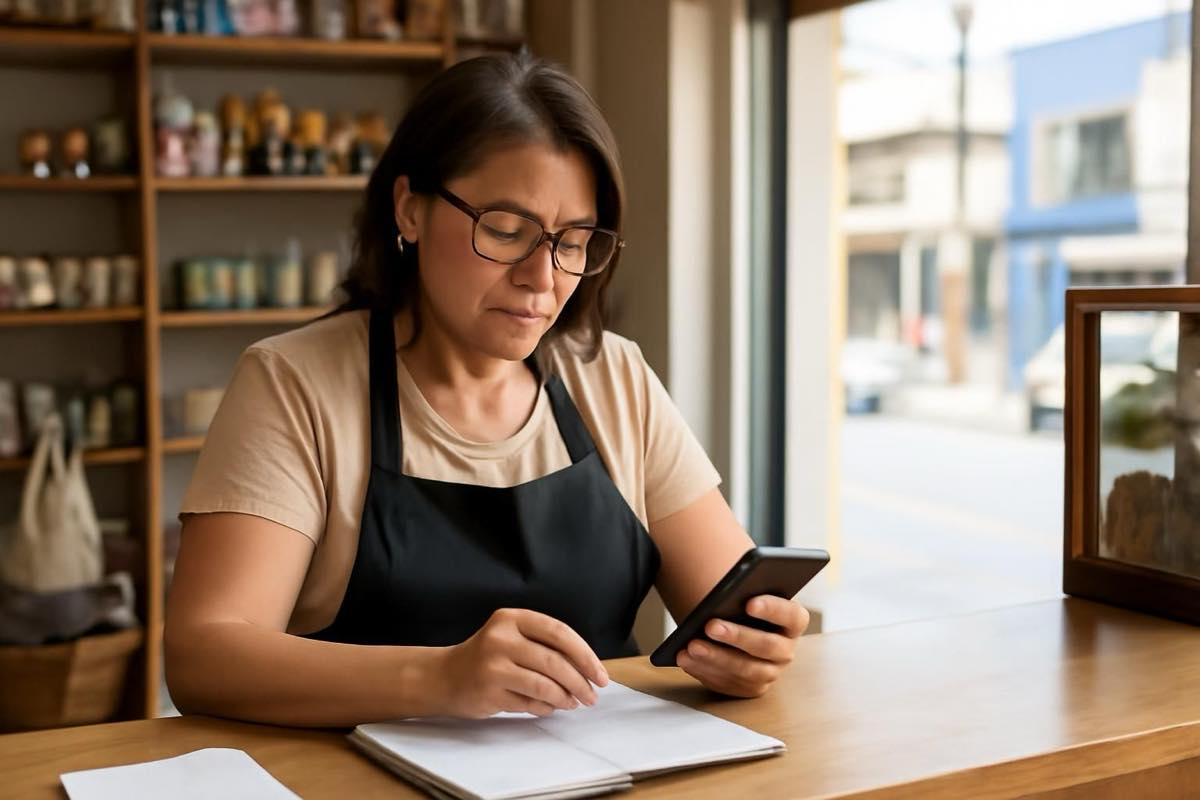 Empresário sorocabano conferindo presença digital e perfil no Google com smartphone.